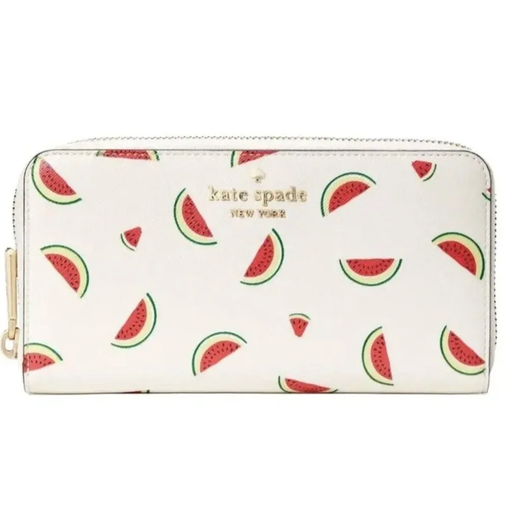 Kate Spade Staci Watermelon Party Large Continental Zip Around Wallet Cream NEW